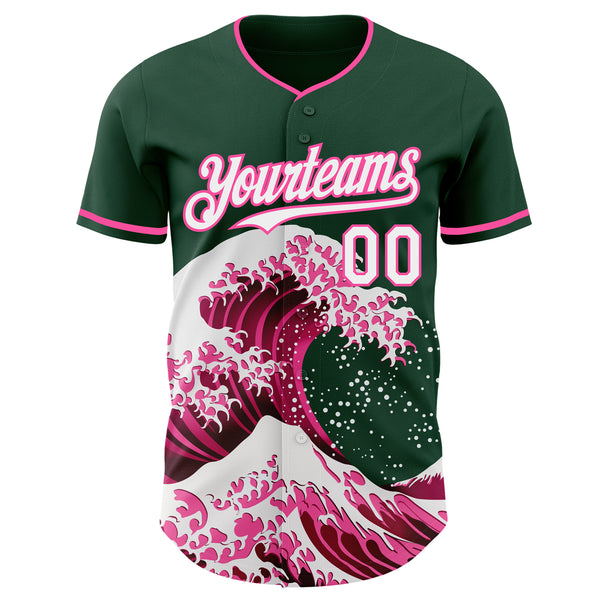 Custom Green White-Pink Japanese Wave Authentic Baseball Jersey