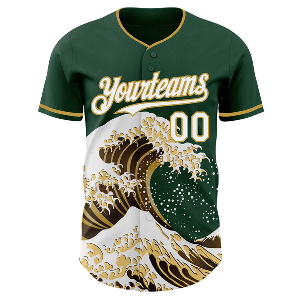 Custom Green White-Old Gold Japanese Wave Authentic Baseball Jersey