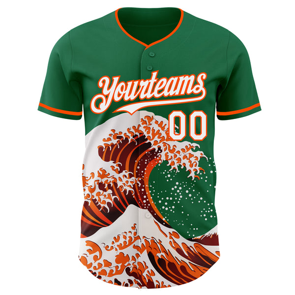 Custom Kelly Green White-Orange Japanese Wave Authentic Baseball Jersey