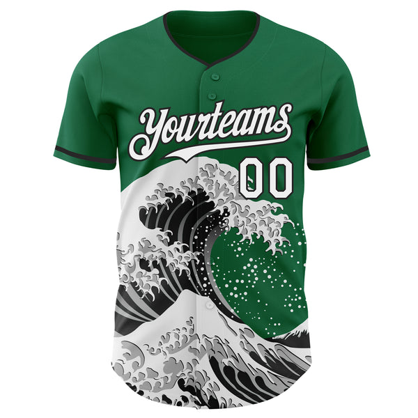 Custom Kelly Green White-Black Japanese Wave Authentic Baseball Jersey