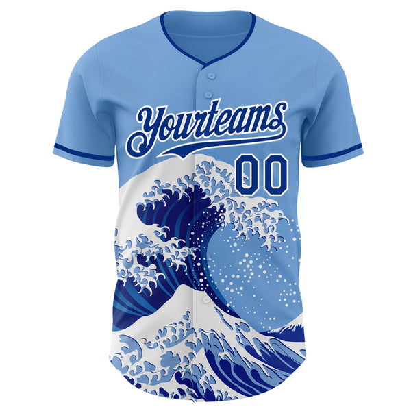 Custom Light Blue Royal-White Japanese Wave Authentic Baseball Jersey