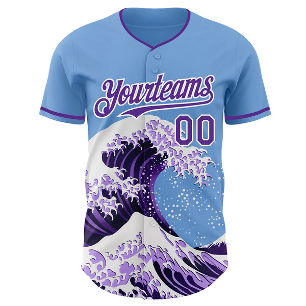 Custom Light Blue Purple-White Japanese Wave Authentic Baseball Jersey