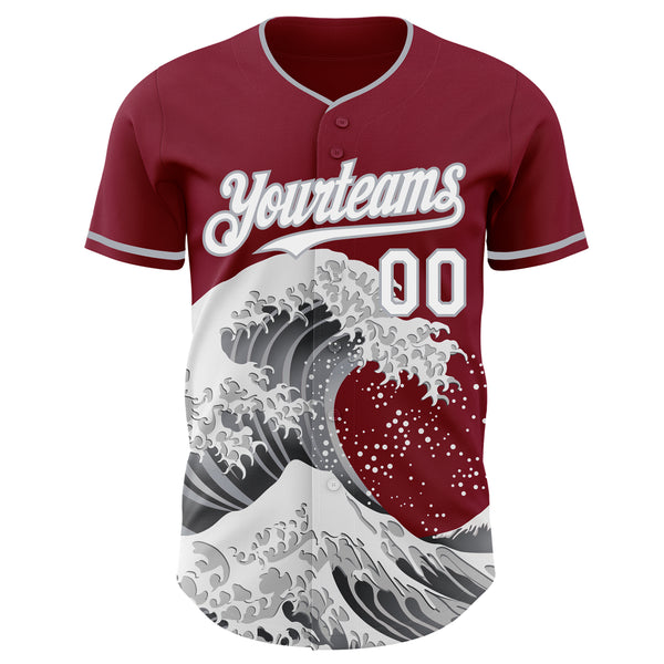 Custom Crimson White-Gray Japanese Wave Authentic Baseball Jersey