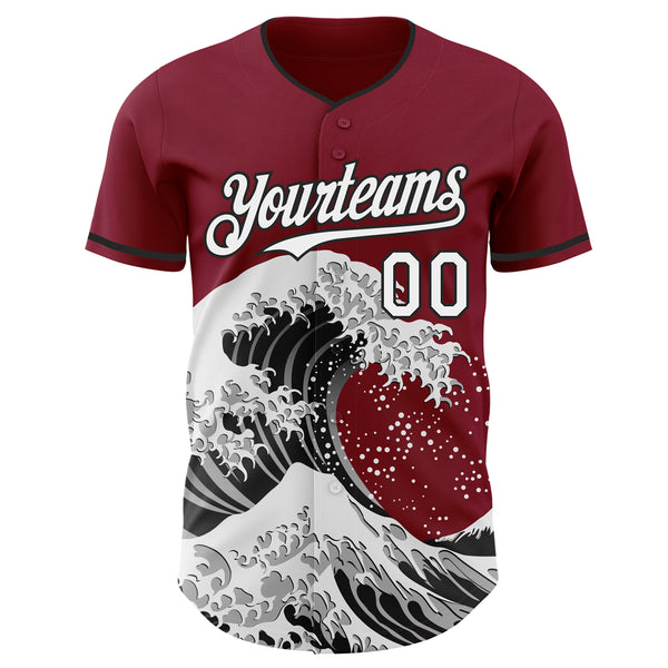 Custom Crimson White-Black Japanese Wave Authentic Baseball Jersey