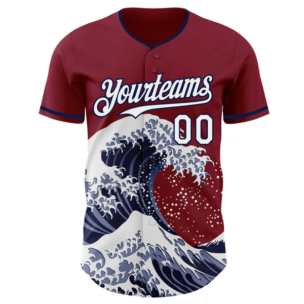 Custom Crimson White-Navy Japanese Wave Authentic Baseball Jersey