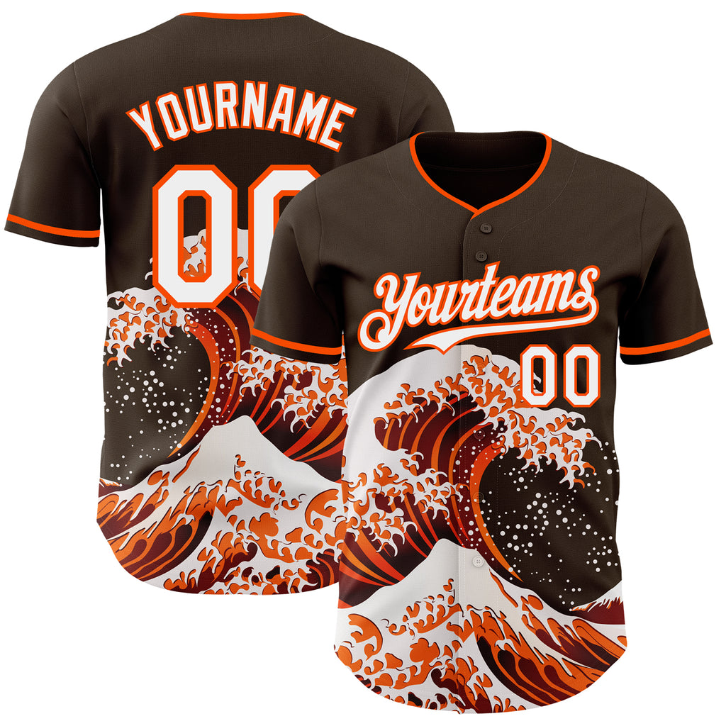 Custom Brown White-Orange Japanese Wave Authentic Baseball Jersey