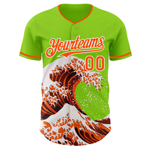 Custom Neon Green Orange-White Japanese Wave Authentic Baseball Jersey