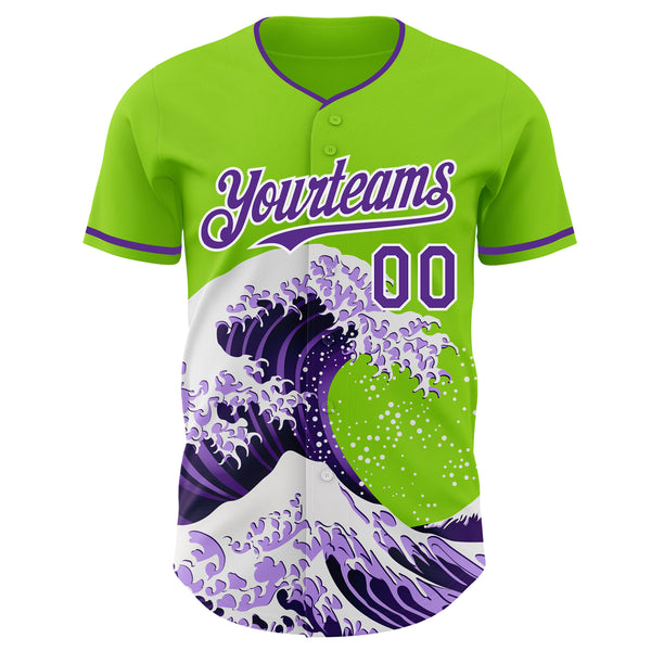 Custom Neon Green Purple-White Japanese Wave Authentic Baseball Jersey
