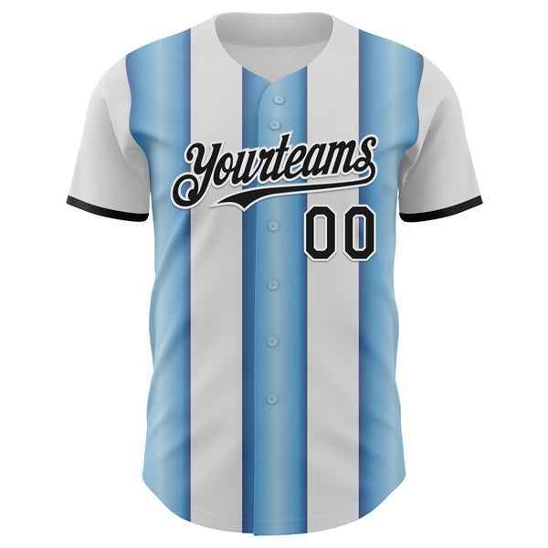 Custom White Black-Light Blue Gradient Vertical Stripe Argentina Style Authentic Baseball Jersey