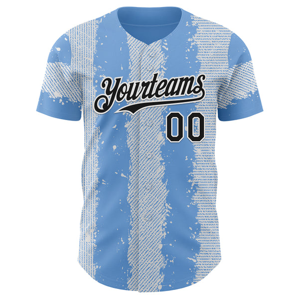 Custom Light Blue Black-White Stripe Argentina Style Authentic Baseball Jersey