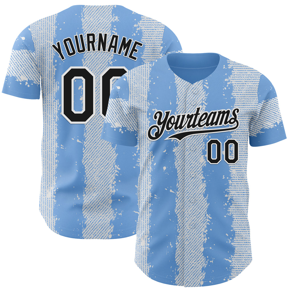 Custom Light Blue Black-White Stripe Argentina Style Authentic Baseball Jersey