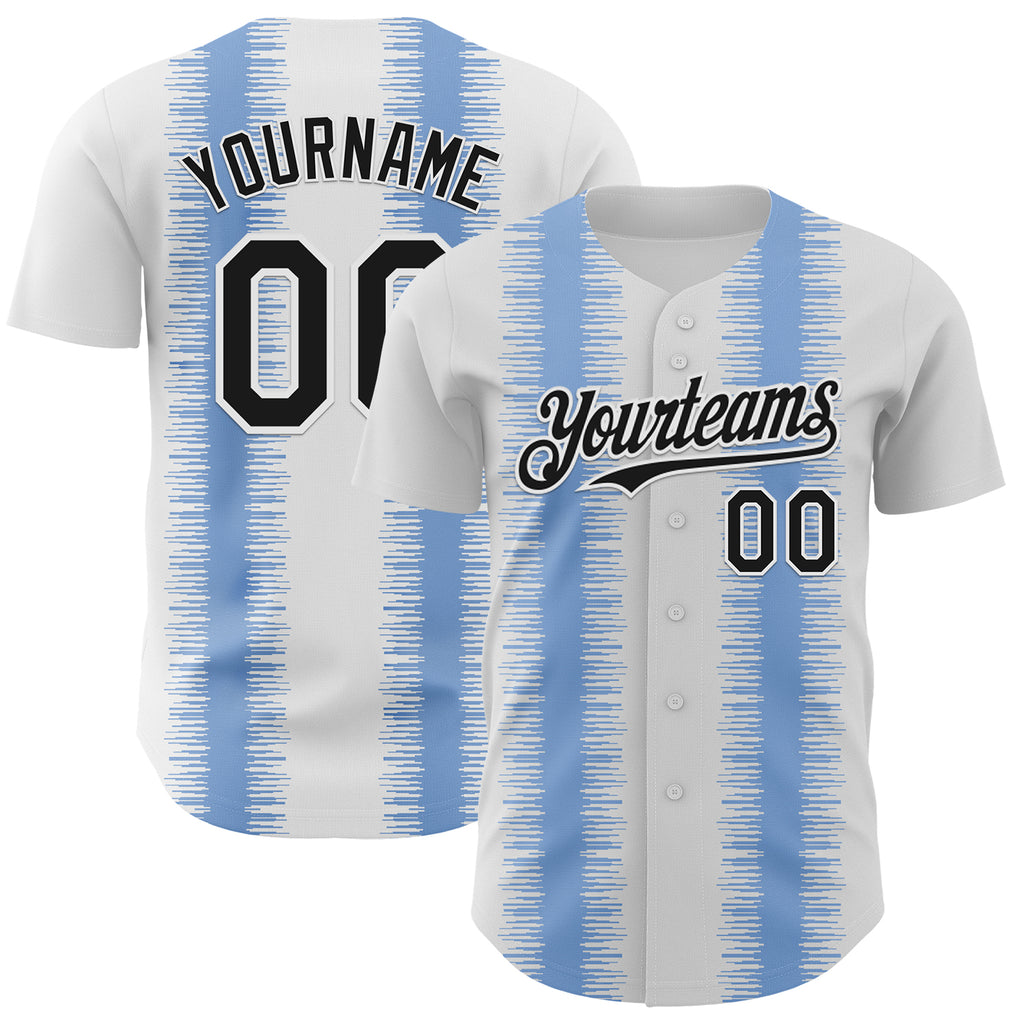 Custom White Black-Light Blue Stripe Argentina Style Authentic Baseball Jersey