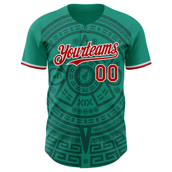 Custom Green Red-White Mexico Style Authentic Baseball Jersey