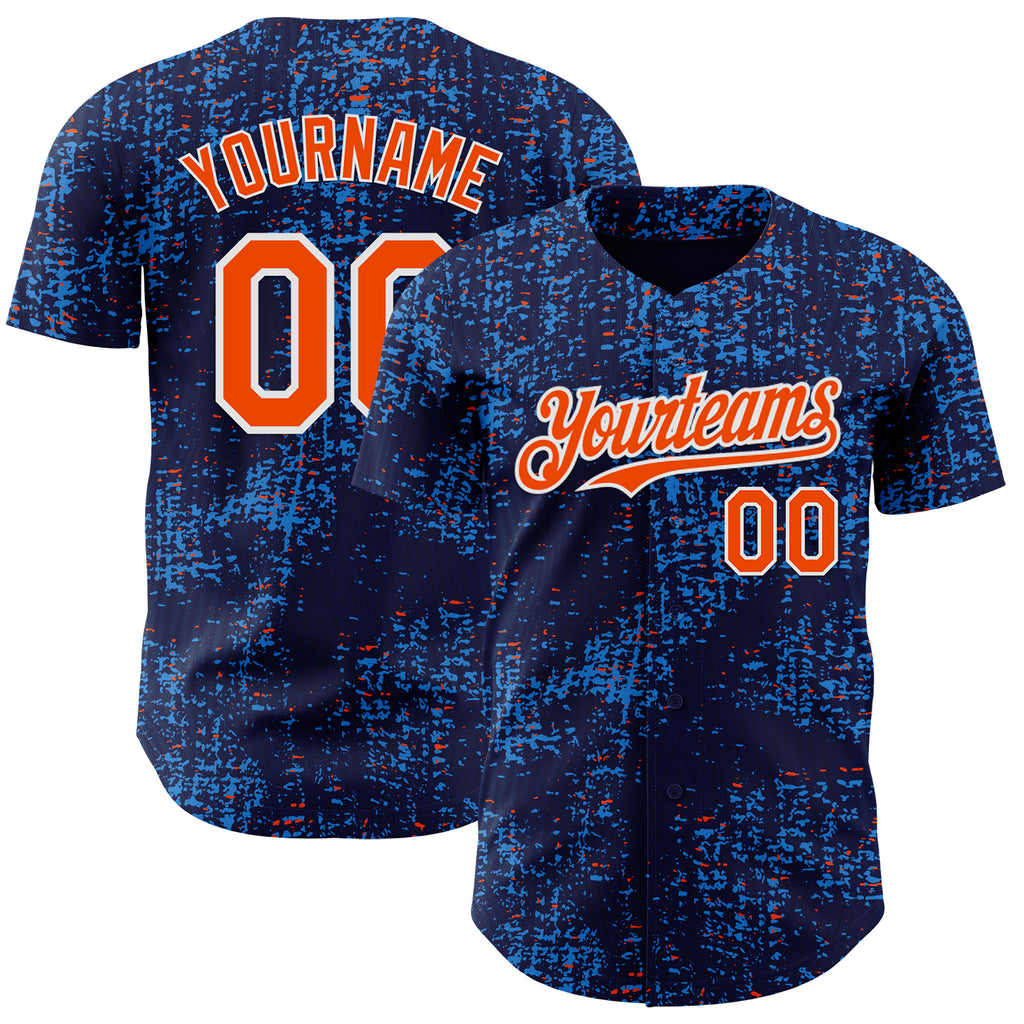 Custom Navy Orange Blue-White France Style Authentic Baseball Jersey