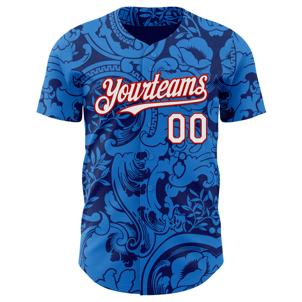Custom Blue White-Red France Style Authentic Baseball Jersey
