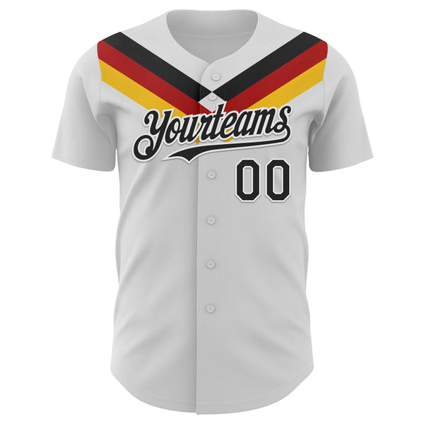 Custom White Black Red-Yellow Germany Style Authentic Baseball Jersey