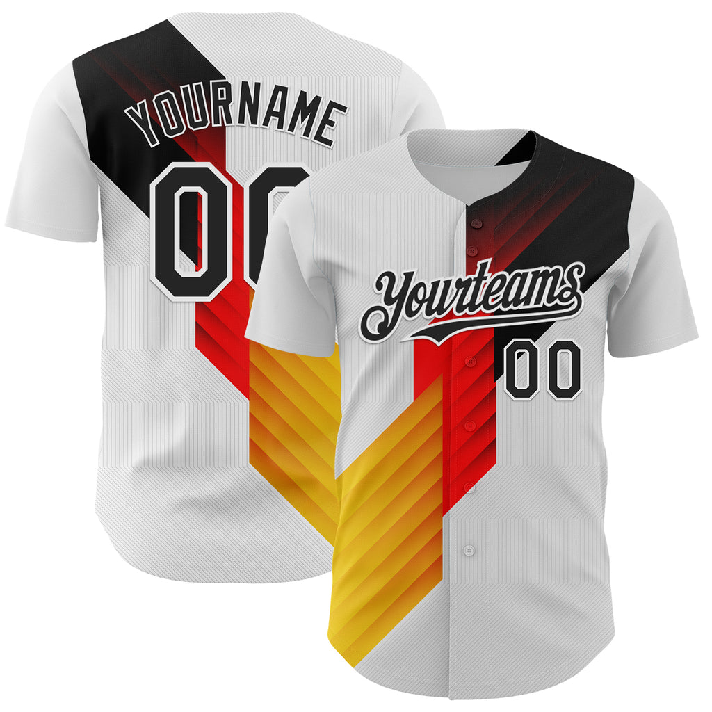 Custom White Black Red-Yellow Germany Style Authentic Baseball Jersey