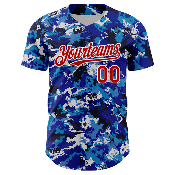 Custom Blue Red-White Japan Style Authentic Baseball Jersey