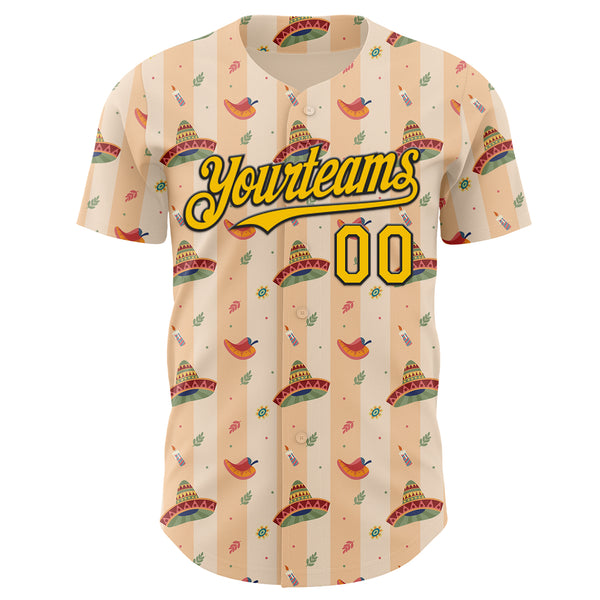 Custom Yellow-Black Cinco de Mayo Fiesta Mexican Sombrero Authentic Baseball Jersey