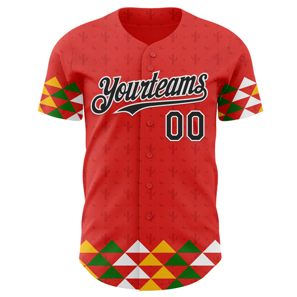 Custom Red Black-White Cinco de Mayo Fiesta Cactus Authentic Baseball Jersey