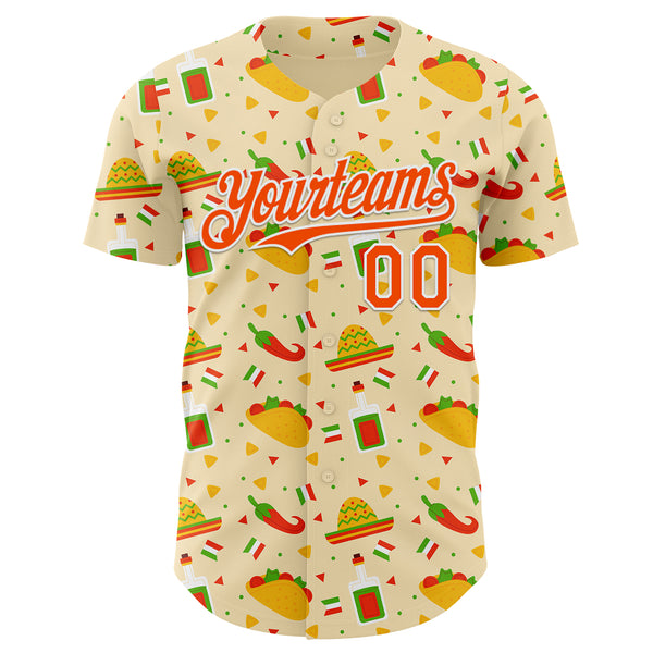 Custom Yellow Orange-White Cinco de Mayo Fiesta Mexican Folk Art Taco Authentic Baseball Jersey
