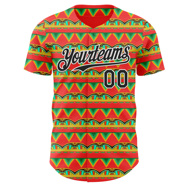Custom Red Black-White Cinco de Mayo Tribal Pattern Authentic Baseball Jersey