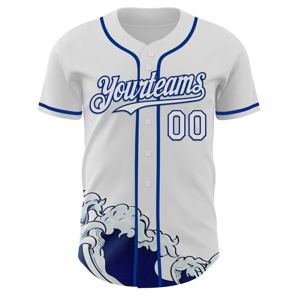 Custom White-Royal Japanese Wave Authentic Baseball Jersey