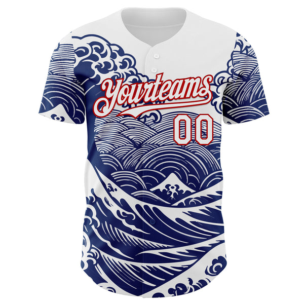 Custom White-Red Japanese Wave Authentic Baseball Jersey