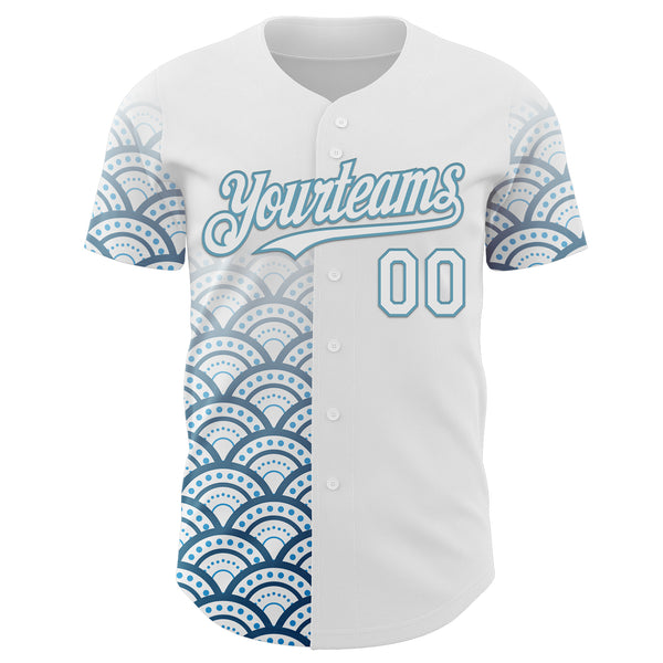 Custom White-Shadow Blue Japanese Wave Authentic Baseball Jersey