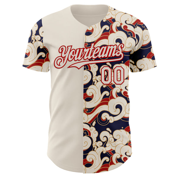 Custom Cream-Red Japanese Wave Authentic Baseball Jersey