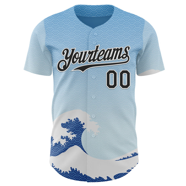 Custom Blue Black-White Japanese Wave Authentic Baseball Jersey