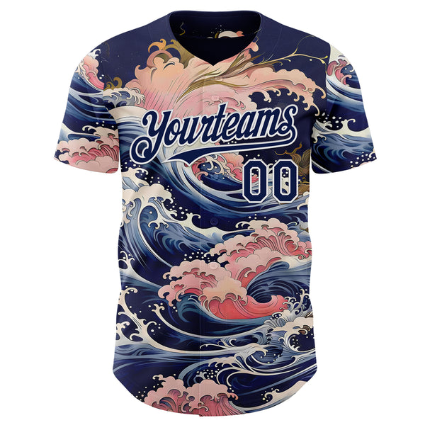 Custom Blue Navy-White Japanese Pastel Wave Authentic Baseball Jersey