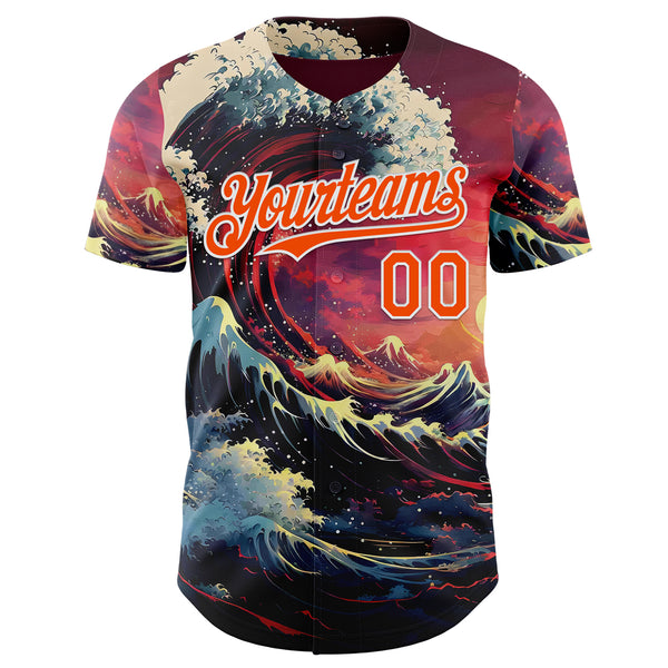 Custom Red Orange-White Japanese Wave Authentic Baseball Jersey