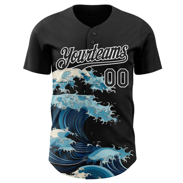 Custom Black-White Japanese Wave Authentic Baseball Jersey
