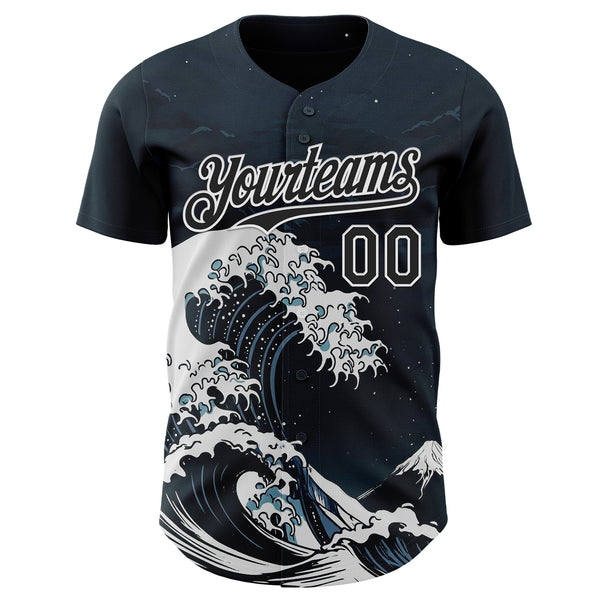 Custom Black-White Japanese Wave Authentic Baseball Jersey