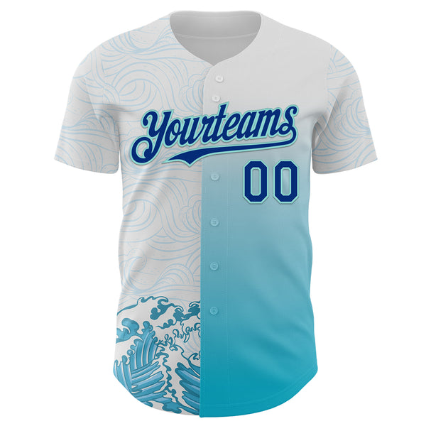 Custom White Royal-Ice Blue Japanese Wave Authentic Baseball Jersey
