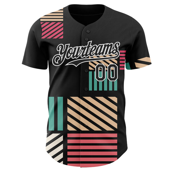 Custom Black-White Geometric Patchwork Asymmetry Authentic Baseball Jersey