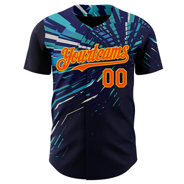 Custom Blue Orange-Gold Geometric Patchwork Asymmetry Authentic Baseball Jersey