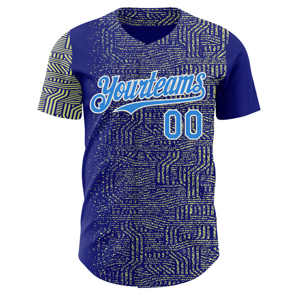 Custom Blue Electric Blue Green-White Geometric Patchwork Asymmetry Authentic Baseball Jersey