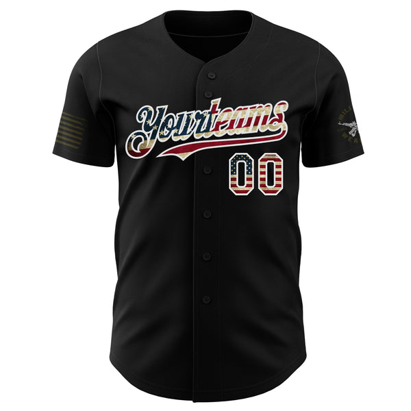 Custom Black Vintage USA Flag White-Red USA 250 Patriotic Authentic Baseball Jersey