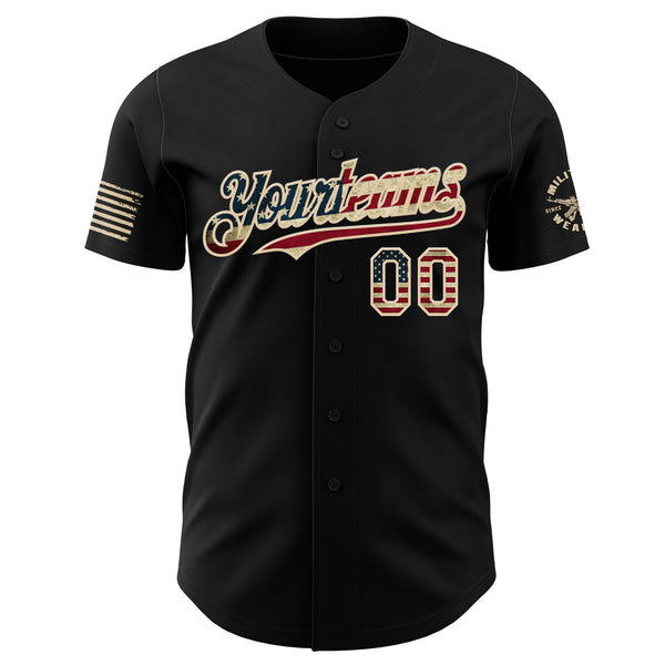 Custom Black Vintage USA Flag-City Cream USA 250 Military Veteran Authentic Baseball Jersey