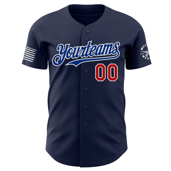 Custom Navy Red White-Royal USA 250 Flag Skull Authentic Baseball Jersey