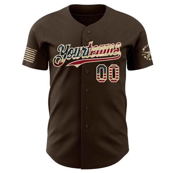 Custom Brown Vintage USA Flag-City Cream USA 250 Old Pilot Skull Authentic Baseball Jersey