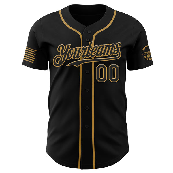 Custom Black-Old Gold USA 250 American Flag Snake Skull Authentic Baseball Jersey