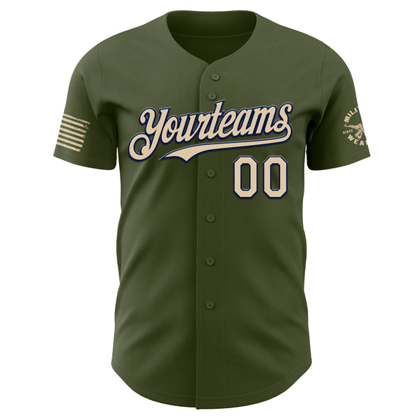 Custom Olive City Cream-Navy USA 250 Relentless American Flag Skull Authentic Baseball Jersey