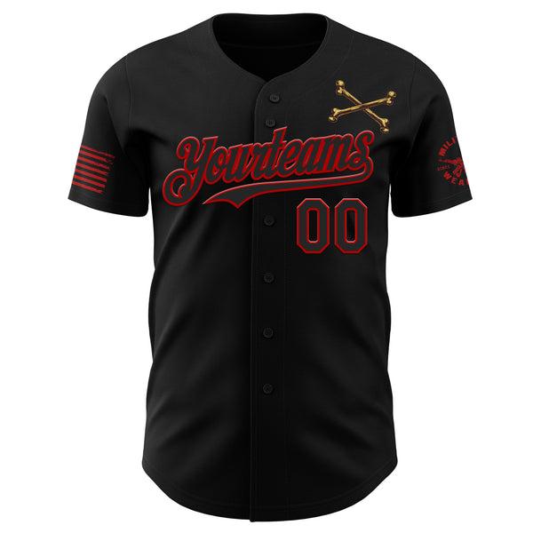 Custom Black-Red USA 250 American Flag Gothic Patriotic Snake Skull Authentic Baseball Jersey