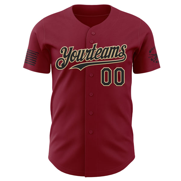 Custom Crimson Black-Vegas Gold USA 250 Tactical Skull Authentic Baseball Jersey