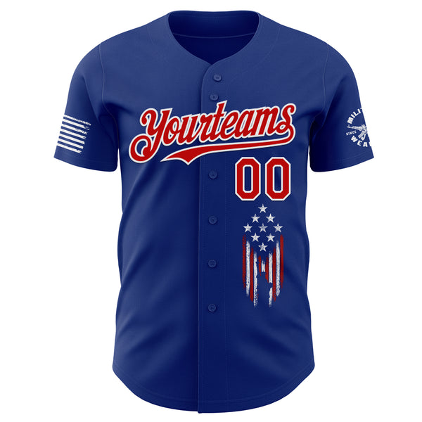 Custom Royal Red-White USA 250 Distressed Heart American Flag Authentic Baseball Jersey