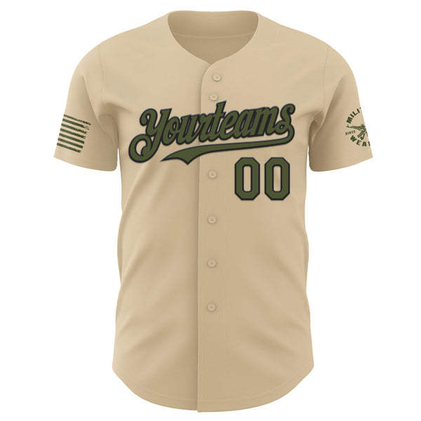 Custom City Cream Olive-Black USA 250 American Flag Soldier Eagle Skull Authentic Baseball Jersey