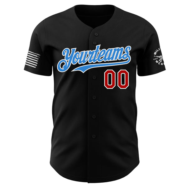 Custom Black Red White-Electric Blue USA 250 American Flag Winged Lion Authentic Baseball Jersey